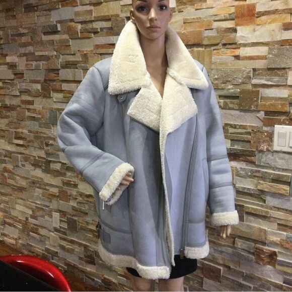 ZARA Blue faux sheepskin jacket - Picture 4 of 15
